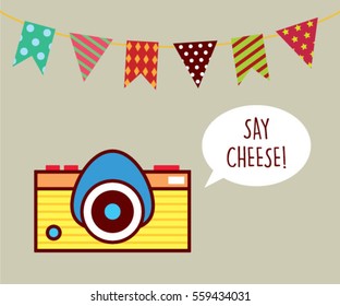 camera say cheese gift card vector