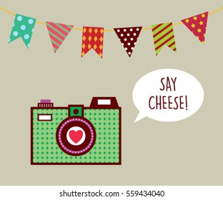 camera say cheese gift card vector