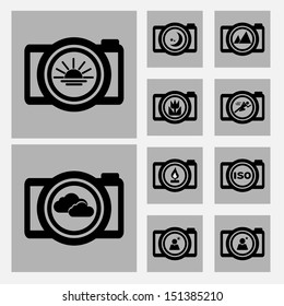 Camera scene icons set black and white color, Vector illustration internet design elements 10 eps