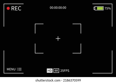 pantalla de la cámara Rejilla de vídeo Full HD o 4k. Grabando icono de grabación con cable. Fondo del vector
