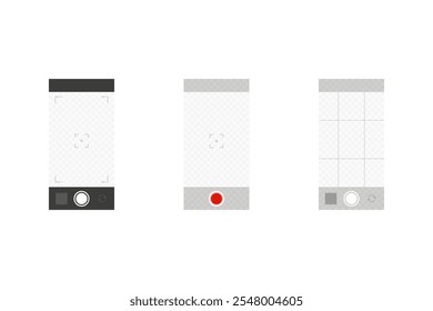 Camera screen. Mobile video display mockup. Phone cam view rec vector. Smartphone photo frame.