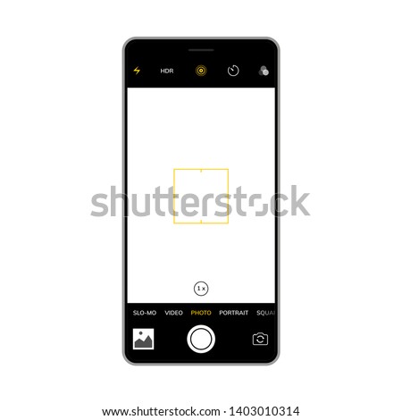 Camera screen phone mobile interface app. Smartphone photo viewfinder ui template design.