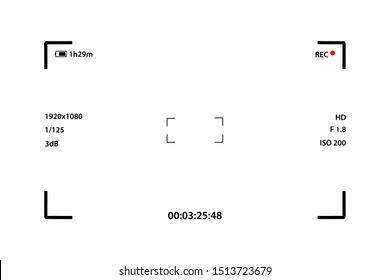 Camera screen template. Camera interface. Viewfinder. Video recording screen. Interface viewfinder digital camera. Record video camera viewfinder. Frame viewfinder screen of video recorder