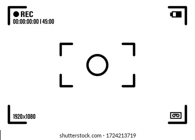 Camera Screen With White Frame, Figures And Battery Symbol. Camcorder Viewfinder On Black Background. Vector Illustration For Your Graphic Design.