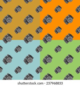 camera seamless. pattern 4 colors: gold, orange, blue, green.  vector.