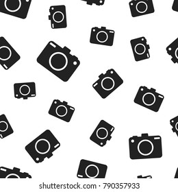 Camera seamless pattern background. Business flat vector illustration. Photocamera symbol pattern.