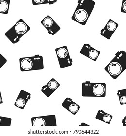 Camera seamless pattern background. Business flat vector illustration. Photocamera symbol pattern.