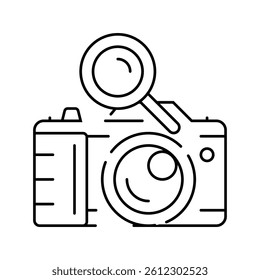 camera search magnifying glass line icon vector. camera search magnifying glass sign. isolated contour symbol black illustration