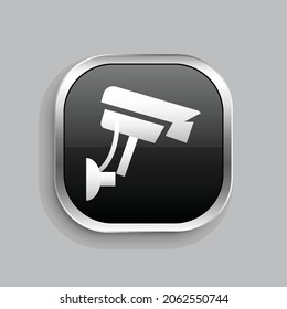 camera security icon design. Glossy Button style rounded rectangle isolated on gray background.. Vector illustration