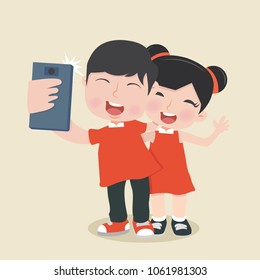 Camera selfie with couple