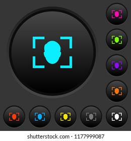 Camera selfie mode dark push buttons with vivid color icons on dark grey background