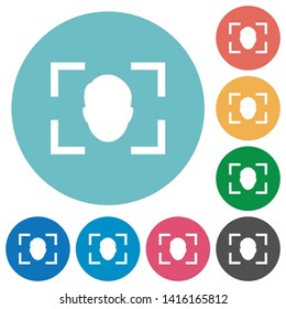 Camera selfie mode flat white icons on round color backgrounds