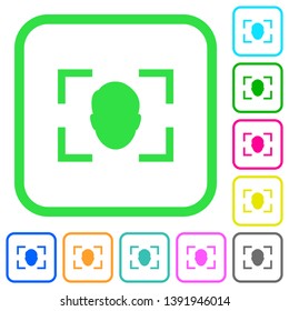 Camera selfie mode vivid colored flat icons in curved borders on white background