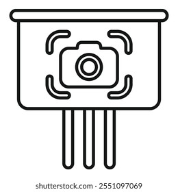 Icono de enfoque de chip de sensor de cámara en estilo de contorno que ilustra la tecnología de captura de Imagen para equipos de Fotografía o dispositivos digitales