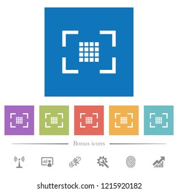 Camera sensor settings flat white icons in square backgrounds. 6 bonus icons included.