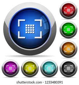 Camera sensor settings icons in round glossy buttons with steel frames