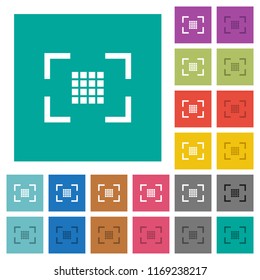 Camera sensor settings multi colored flat icons on plain square backgrounds. Included white and darker icon variations for hover or active effects.