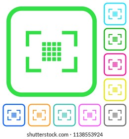Camera sensor settings vivid colored flat icons in curved borders on white background