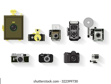 camera set . flat graphic history of camera