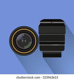 camera set . flat graphic camera lens symbol