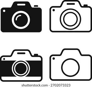 Camera, set of camera icons isolated on white background. Vector, designer illustration, web banner, poster.