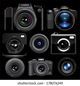 Camera set on black background.