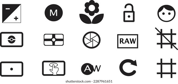 Camera setting icon set isolated on white background