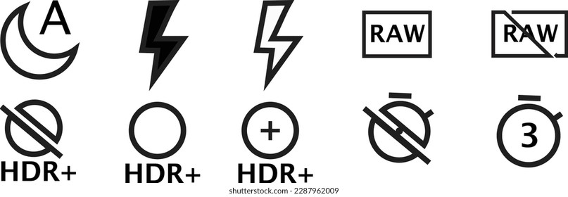 Camera setting icon set isolated on white background