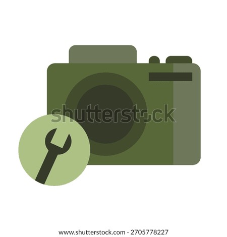 Camera setting icon. Wrench repair service. Photo equipment Vector. Minimal green graphic.