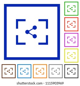 Camera share image flat color icons in square frames on white background