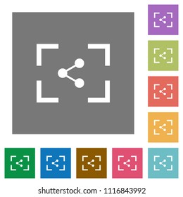 Camera share image flat icons on simple color square backgrounds