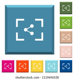 Camera share image white icons on edged square buttons in various trendy colors