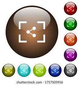 Camera share image white icons on round glass buttons in multiple colors