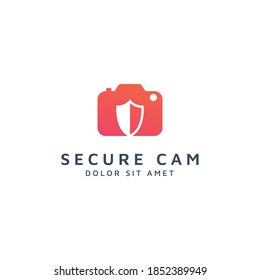 camera and shield negative space logo design