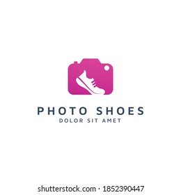 diseño del logotipo de la cámara y del espacio negativo para zapatos