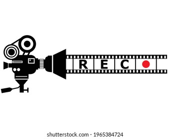 camera, shooting a movie - REC on a white background