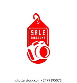 Camera shop, label of sale camera vector