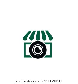 camera shop logo design. lens store icon vector.