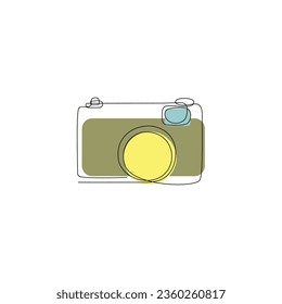 a camera is shown in a line drawing. Vector illustration