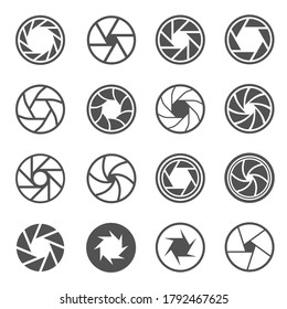 Camera shutter, aperture line and bold icons set isolated on white. Photographic optical equipment, focus pictograms collection. Objective lens, photo zoom, shot vector elements for infographic, web.
