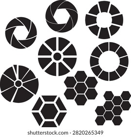 Camera Shutter Aperture Pie Chart Hexagon Pattern Vector Elements Set Collection for Image Collage