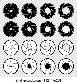 Camera Shutter Apertures - Black And White Vector Illustrations Set - Isolated On Transparent Background