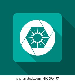 Camera shutter apertures (diaphragm) with sun inside, vector illustration