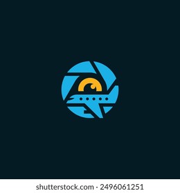 Camera shutter combination with aircraft logo design.