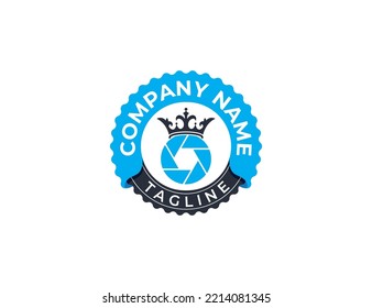Camera Shutter with Crown Stamp Badge Logo Concept sign icon symbol Design Element. Photography, Photographer Logotype. Vector illustration template