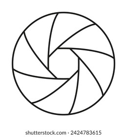 Camera shutter diaphragm line icon. Optical mechanism. Objective glass detail. Editable stroke. EPS 10