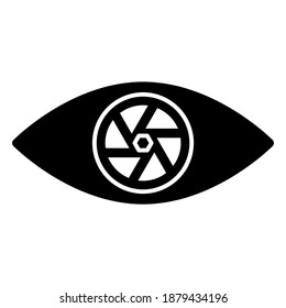 Camera shutter eye icon in trendy silhouette style design. Vector illustration isolated on white background.