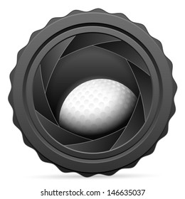 Camera shutter with golf ball on white background. Vector illustration.