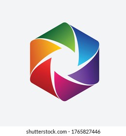 camera shutter hexagon vector template logo