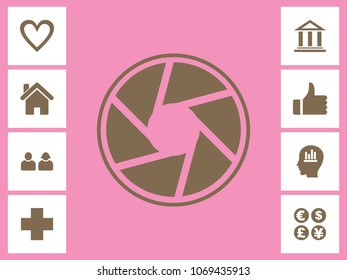 Camera Shutter Icon With Bonus Icons. Eps-10.